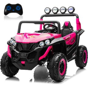 ALINUX 24V 2 Seater Ride on Car for Kids, 4WD Electric Cars Vehicles for Kids 3-8 Years with Remote Control, Bright LED Light, Bluetooth Music(Pink)