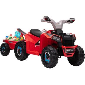 Aosom Kids ATV Quad Car with Back Trailer, 6V Electric Ride On Car with Forward Backward Function, Wear-Resistant Wheels, Ride on Toy for Toddlers Ages 18-36 Months, Green