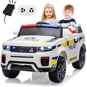 12V Kids Ride On Police Car with Remote Control Electric Police Car for Kids 3-8 Toddlers Ride On Police Car Toy with LED Flashing Light, Megaphone, Spring Suspension, Handle, Music, Black