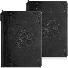 Maitys 2 Pcs Compass Leather Notebook for Men 288 Pages Lined Journals Writing with Pen and Pen Slot A5 Hardcover Journaling Notebooks Gift Set 6.3" x 8.5" for Travel Office Daily Writing