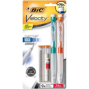 BIC® Velocity Max Mechanical Pencils, Thick Point, 0.9 mm, #2 HB Lead, Assorted Barrel Colors, Pack Of 2