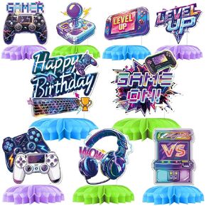 9PCS Video Game Birthday Decorations Gamer Birthday Party Centre Honeycomb Decorations birthday decorations for Boys Game Night Decorations Game Themed Table Top Centre Decorations