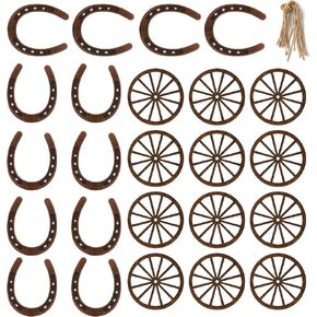24 Pcs Western Theme Party Decorations，KSKSPE Birthday Table Centerpieces Mini Horseshoes Wagon Wheel Horse Rodeo Decor for Crafts Wedding Party Favor, Wild West Cowboy Western Party Decor