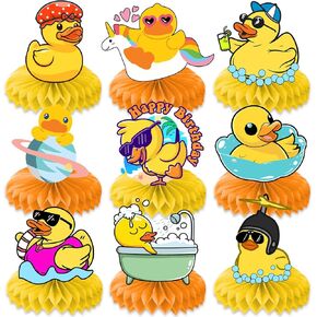 9PCS Rubber Duck Honeycomb Centerpieces Themed Birthday Party Decorations Yellow Duck Animals Centerpiece Table Decoration Party Favors Decor Supplies Gifts for Boys Girls Men Women