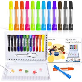 12pcsMagic Drawing Pen Bundle for Kids,Kiddies Create Magic Pen Floating Ink Drawings Set with Spoons and Towel, Tattoo Water Marker Gifts for Boys and Girls