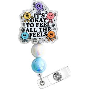 Feel All The Feel Badge Reel – Inspirational Mental Health ID Holder for Nurses, Teachers, Social Worker Gifts, & Professionals – Cute Nurse Badge Clip for Work & Daily Motivation