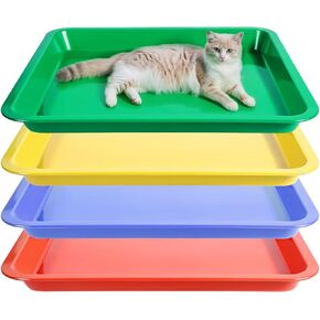 4 PCS Multicolor Low Entry Cat Litter Box Portable Small Open Senior Cats Ferret Litter Boxes Pan Waterproof Plastic Travel Litters Box Tray for Small Senior Cats Guinea Pets, 17.3 X 13.6 X 1.6 Inch