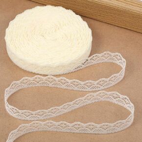 30 Yards Beige Lace Ribbon Roll 0.6 Inch Wide Sewing Lace Ribbon Flower Fabric Trim Sewing Crafts Lace for Wedding Decoration, Bouquet, and Gift Packaging