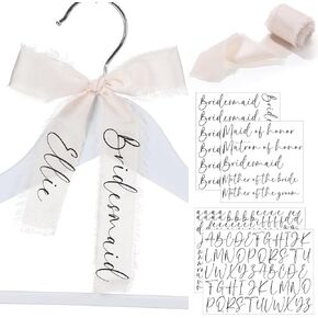 7 Pcs Bridesmaid Hanger Ribbon Wedding Silk Ribbon with Heat Transfer Stickers Gifts Bridesmaid Bride Maid of Honor Stickers Letter Custom Name for Wedding Bridal Shower Party