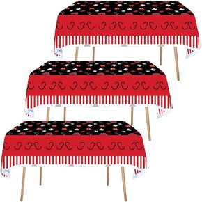 3pc Mouse Tablecloth Party Supplies Disposable Black and Red Mouse Plastic Table Cover for Boys 1st,Oh Twodles Birthday,Baby Shower,Cartoon Party Decorations 220x130cm ﻿