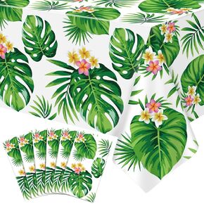 6 حزمة هاواي Luau titleloths أوراق النخيل الاستوائية طاولة قطعة قماش هاواي لويو تغطية أغطية النخيل قطعة قماش طفل عيد ميلاد حفلة الصيف زخارف الحفلات الاستوائية 86 × 51 في
