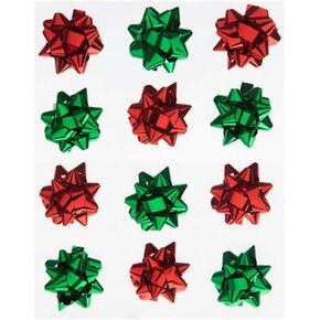 Red & Green 3D Metallic Christmas Bow Stickers -12 Count