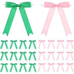 Riceshoot 24 Pcs Witch Party Decorations 5 x 7'' Pink and Green Twist Tie Bows for Gift Wrapping Cake Treat Bag Princess Witch Satin Ribbon Bows Decor for Birthday Baby Shower Supplies(1 Inch Wide)