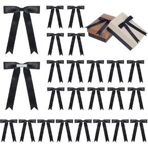 24 Pcs 5x7'' Black Satin Ribbon Bows Self Adhesive Satin Bows for Gift Wrapping Premade Ribbon with Double Sided Tape for Crafts Wedding Christmas Birthday Party Decorations Gift Wrap, 1.57 Inch