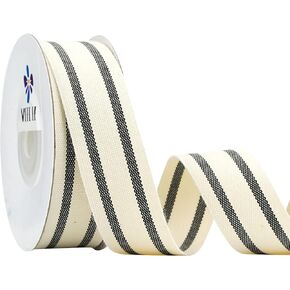 Meedee Natural Cotton Stripes شريط النسيج 1 بوصة الشريط الأسود والأبيض الشريط الشريط الأسود لحرف DIY ، غلاف الهدايا خياطة المنزل ديكور (10 ياردات)