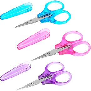 3Pcs Small Craft Scissors 3.4"Tiny Travel Scissor Mini Craft Scissors Set All Purpose Stainless Steel with Protective Cover Fine Tips Design for Paper Cutting Scrapbooking Crochet(Pink Purple Blue)