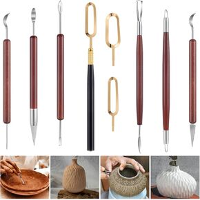 Threlaco 7 PCS Pottery Clay Sculpting Tools تعيين أدوات نحت ونحت مزدوجة من الفولاذ المقاوم للصدأ مع مجموعة شفرة الفلو
