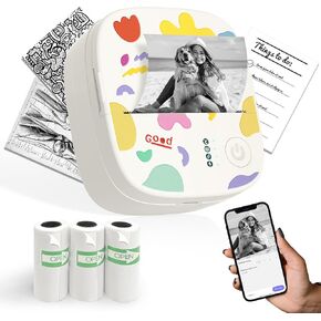 طابعة ملصقات محمولة صغيرة ، طابعة حرارية صغيرة مع 3 لفات الورق ، printpods inkless Bluetooth ، صانع ملصقات الجيب مناسب للأطفال المبدعين ، اليوميات ، الصور ، ملاحظات الدراسة -البيضاء in Kuwait