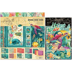 Graphic 45 Seas the Day Decorative Papers - 8x8 Paper Pack and Ephemera Die-Cuts