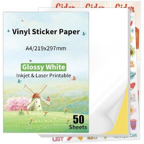Printable Sticker Paper for Inkjet Printers Glossy White Water-Resistant Adhesive Label Paper - 8.3x11.7 Inch, Tear-Resistant, Removable (Glossy-25sheets)