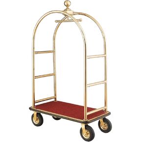 Global Industrial Gold Stainless Steel Bellman Cart Curved Uprights 8" Pneumatic Casters, 41-1/4"L x 24" W x 75" H, Hotel Luggage Cart for Commercial Use, Condos, Resorts