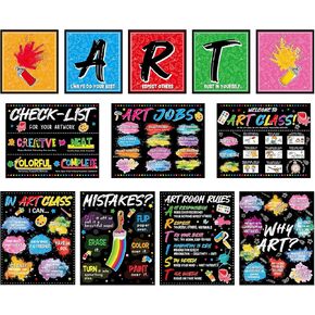gisgfim 12 Pcs Art Posters for Classroom Inspirational Quote Bulletin Board Decorations Art Teacher Quotes Artist Room Rules Education Posters for Back to School Teacher Supplies School Wall Art Decor