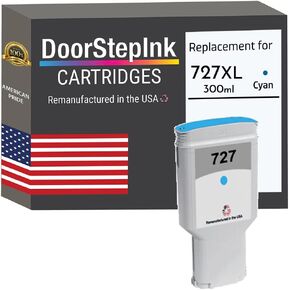 DoorStepInk Remanufactured in The USA Ink Cartridge Replacements for HP 727 300ml Cyan F9J76A for Printers DesignJet T1500 T2500 T920 T930