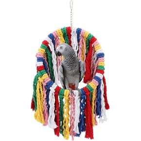 Wontee Bird Rope Chewing Toys Parrot Cage Bite Toys Colorful Hanging Ring Swing Perch for Cockatiel Conure Quaker African Grey Amazon Parrots