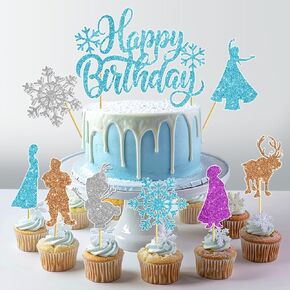 Happy Birthday Party Cake Toppers Decorations, 9Pcs Blue and White Cupcake Toppers For Cakes,Birthday's, Celebrations