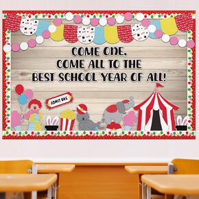 81 Pcs Circus Theme Bulletin Board Set Back to School Bulletin Board Border Carnival Classroom Decoration Clown Cut-Outs Wall Decoration for School Decals Decor Birthday Party Favors