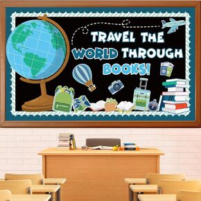 Reading Travel Bulletin Board Decorations Set, Adventure Motivational Classroom Decoration Let The Adventure Begin Cutouts Library Home Window Wall Decor for Teacher(Travel The World Through Books)