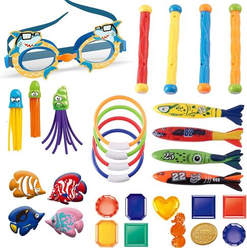 مجموعة الغوص في Little Froggy Kid مع 30 جهاز كمبيوتر Diving Toy Kit مثاليين للمسبح والشاطئ والحدائق المائية ، للتدريب على السباحة وألعاب المياه للأولاد الذين تتراوح أعمارهم بين 3 و 12 عامًا (سمك القرش) in Kuwait