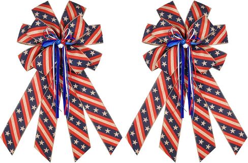 2PCS Patriotic Wreath Bow, 4th of July Memorial Day Wreath Bow for Indoor Outdoor Independence Day President's Day Decoration (Red and White) in Saudi Arabia