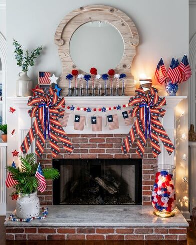 2PCS Patriotic Wreath Bow, 4th of July Memorial Day Wreath Bow for Indoor Outdoor Independence Day President's Day Decoration (Red and White) in Saudi Arabia