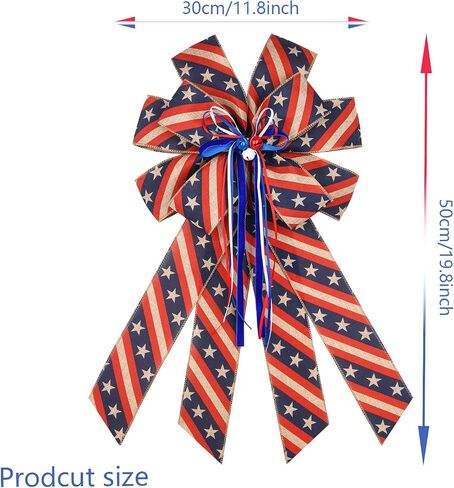 2PCS Patriotic Wreath Bow, 4th of July Memorial Day Wreath Bow for Indoor Outdoor Independence Day President's Day Decoration (Red and White) in Saudi Arabia