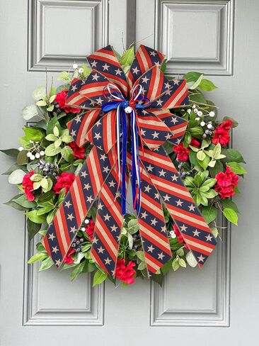 2PCS Patriotic Wreath Bow, 4th of July Memorial Day Wreath Bow for Indoor Outdoor Independence Day President's Day Decoration (Red and White) in Saudi Arabia