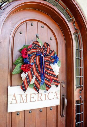 2PCS Patriotic Wreath Bow, 4th of July Memorial Day Wreath Bow for Indoor Outdoor Independence Day President's Day Decoration (Red and White) in Saudi Arabia