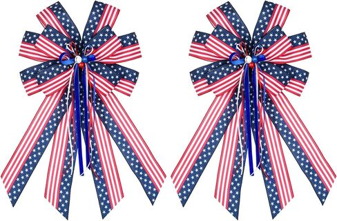 2PCS Patriotic Wreath Bow, 4th of July Memorial Day Wreath Bow for Indoor Outdoor Independence Day President's Day Decoration (Red and White) in Saudi Arabia