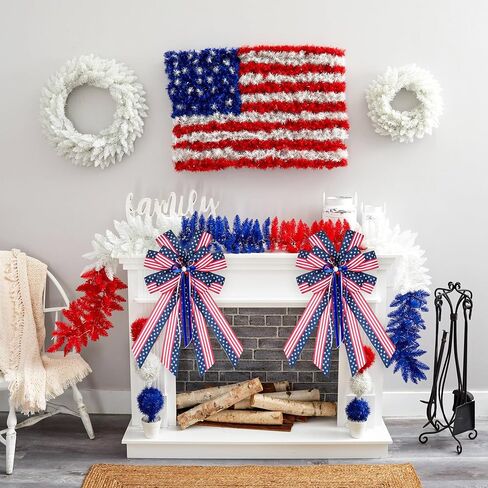 2PCS Patriotic Wreath Bow, 4th of July Memorial Day Wreath Bow for Indoor Outdoor Independence Day President's Day Decoration (Red and White) in Saudi Arabia