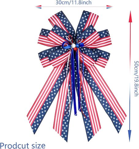 2PCS Patriotic Wreath Bow, 4th of July Memorial Day Wreath Bow for Indoor Outdoor Independence Day President's Day Decoration (Red and White) in Saudi Arabia