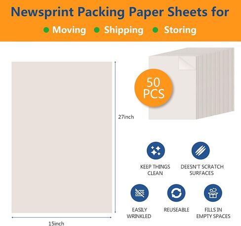 50 SHEETS 27"x15" Packing Paper Sheet for Moving Shipping Wrapping Packing Box Newsprint Paper Moving Paper Moving Supplies Protecting Fragile Items Glass China Dishes Packing (50SHEETS) in Saudi Arabia