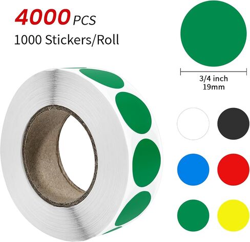 4000 PCS 3/4 "ملصقات نقطة ملونة ملصقات ترميز دائرة ملونة ， 4 ملصقات Sale Garage Sale Sale For Toddlers ، الفصل الدراسي ， Office in Kuwait