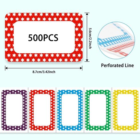 Plain Name Tag Stickers Colorful Border Name Tag Labels, 3.5" x 2.25"Colors 500 Pcs Blank Tag Labels with Perforated Line for School Office Home in Kuwait