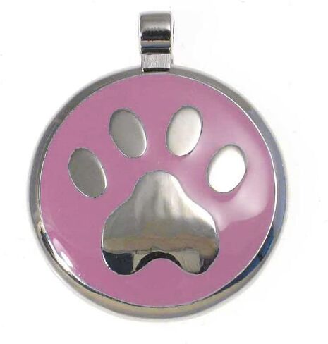 LuckyPet Paw Print Enamel Jewelry Pet ID Tag for Dogs and Cats, Personalized Engraving on The Back Side, Large (1 & 3/16 inches), Pink in Saudi Arabia