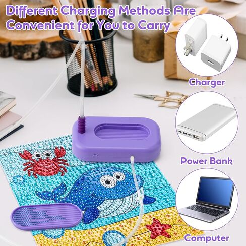 GQIRIL Electric Diamond Painting Pen - Vacuum Art Pen Kit for Adults, Adjustable Suction Art Paint Tool with Storage Tray, Painter Diamond Electric DIY Accessories Tool Set Without Wax (Purple) in Kuwait