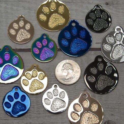 Engraved Pet Tag for Dogs and Cats - Personalized Front & Back up to 8 Lines of Text Custom Engraved ID, Round Paw Print Solid Plating Stainless Steel in 5 colors: Gold, Rose Gold, Blue, Black, Nebula in Saudi Arabia