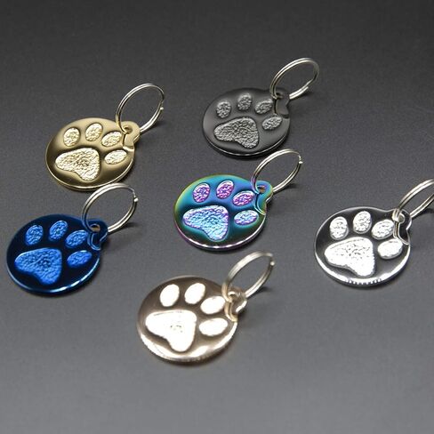 Engraved Pet Tag for Dogs and Cats - Personalized Front & Back up to 8 Lines of Text Custom Engraved ID, Round Paw Print Solid Plating Stainless Steel in 5 colors: Gold, Rose Gold, Blue, Black, Nebula in Saudi Arabia