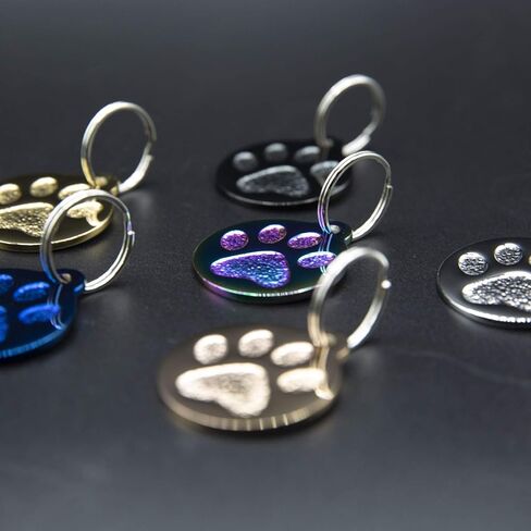 Engraved Pet Tag for Dogs and Cats - Personalized Front & Back up to 8 Lines of Text Custom Engraved ID, Round Paw Print Solid Plating Stainless Steel in 5 colors: Gold, Rose Gold, Blue, Black, Nebula in Saudi Arabia