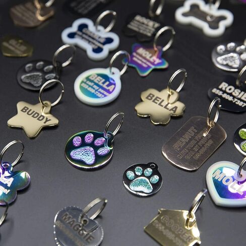Engraved Pet Tag for Dogs and Cats - Personalized Front & Back up to 8 Lines of Text Custom Engraved ID, Round Paw Print Solid Plating Stainless Steel in 5 colors: Gold, Rose Gold, Blue, Black, Nebula in Saudi Arabia