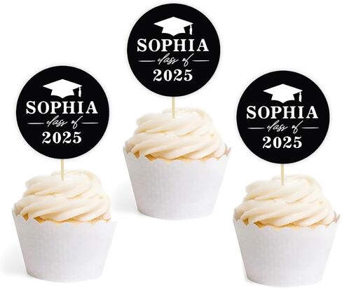 ANDAZ Press Personalized Cupcake Cupcake Toppers مع صورة مخصصة ، اسم ، يختار الكب كيك ديكور مع سنة فئة CAP ، ديكورات التخرج 2025 ، فئة 2025 ديكورات ، حملة 20 بوصة ، 2 بوصة in Saudi Arabia